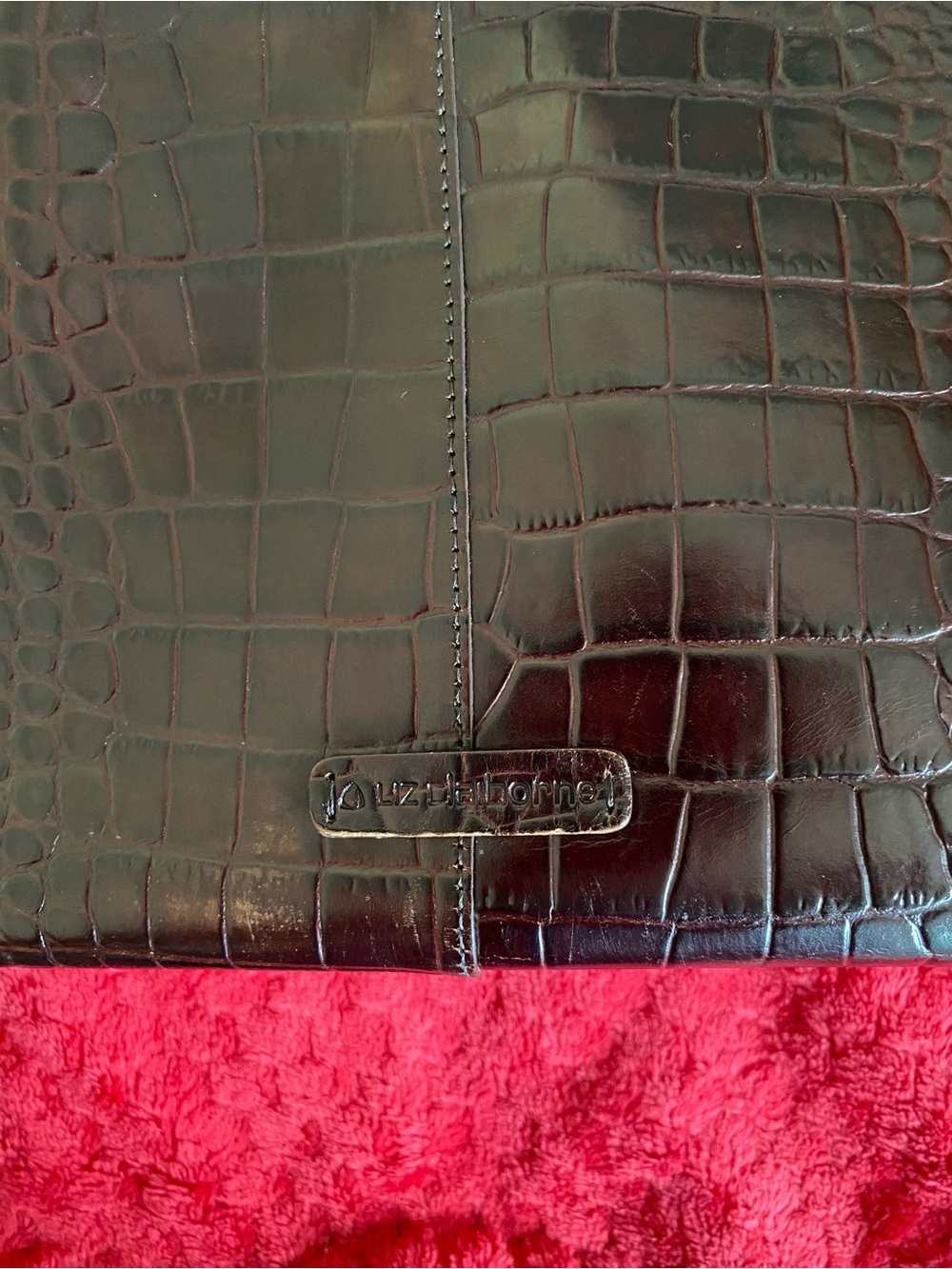 Liz Claiborne Croc-Embossed Dark Burgundy Shoulder Bag - Picture 10 of 10